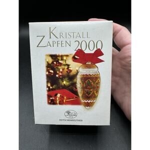Hutschenreuther Germany Pine Cone 2000 Clear Glass W/ Gold Christmas Ornament